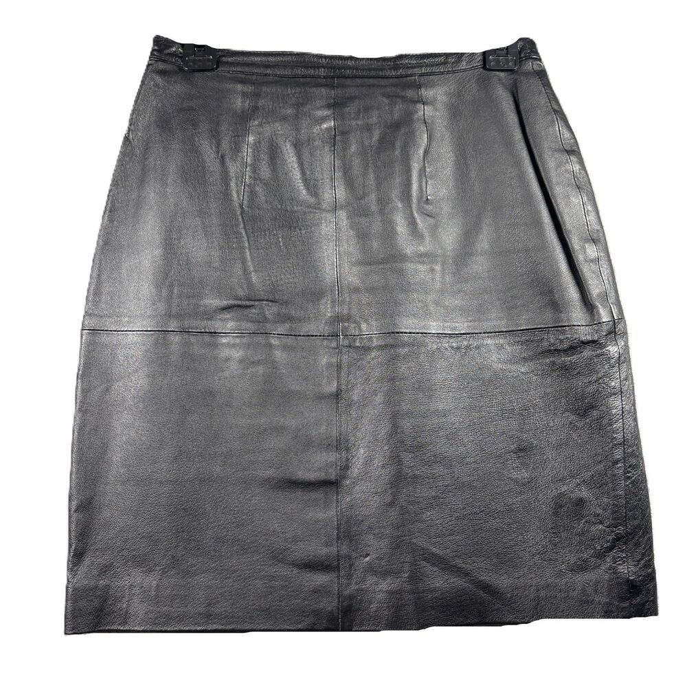 Styleworks Vintage Leather Skirt Moto Pieced Patchwork Biker Black Size 8 H230